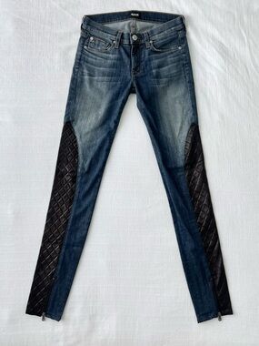HUDSON Dark Wash Jeans with Quilted Lambskin Leather Panels
